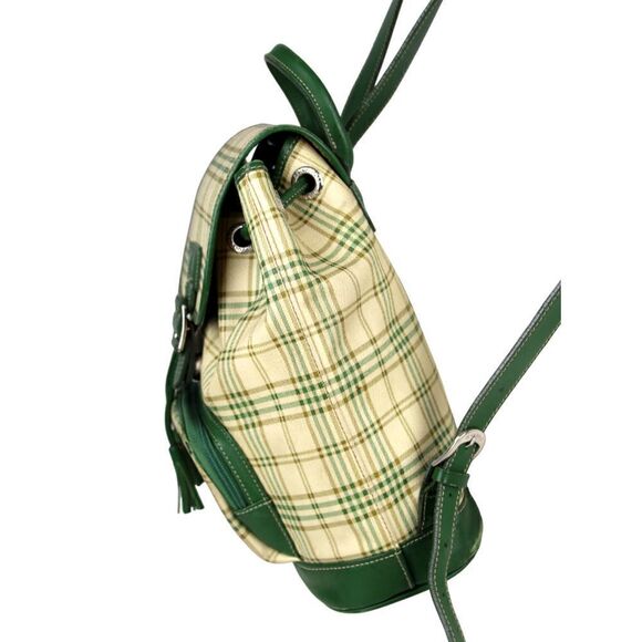 Bean Pole PLAID BEIGE GREEN GENUINE LEATHER FLAP SHOULDER BAG BACKPACK HANDBAG - Picture 5 of 16